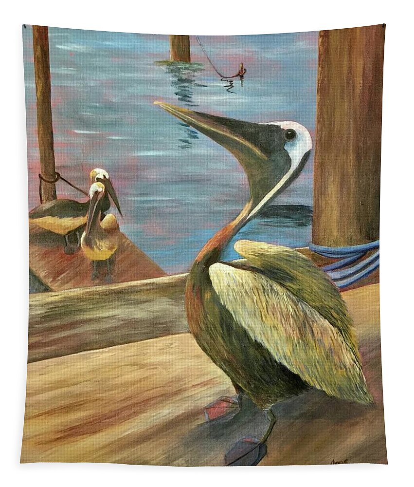 Pelica Tapestry featuring the painting Pelican Pride by Jane Ricker