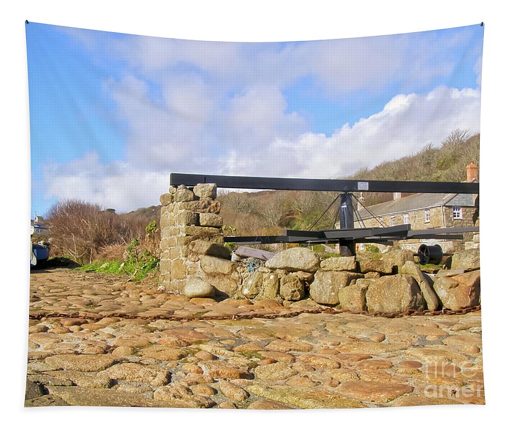 Penberth Tapestry featuring the photograph Penberth Capstan and Boats by Terri Waters