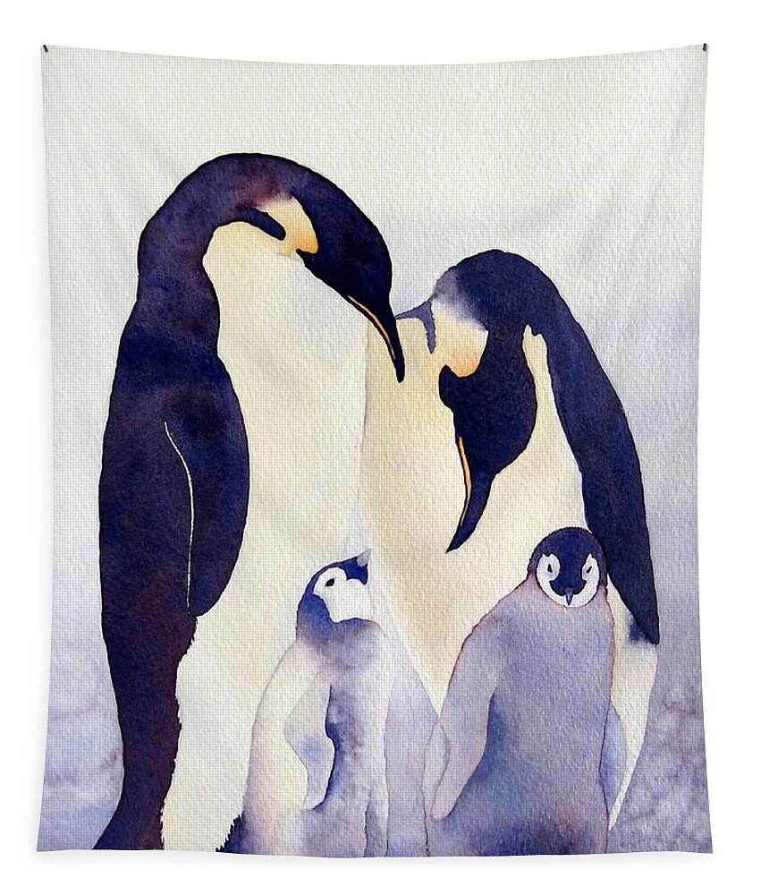 Penguin Tapestry featuring the painting Penguin Family by Laurel Best