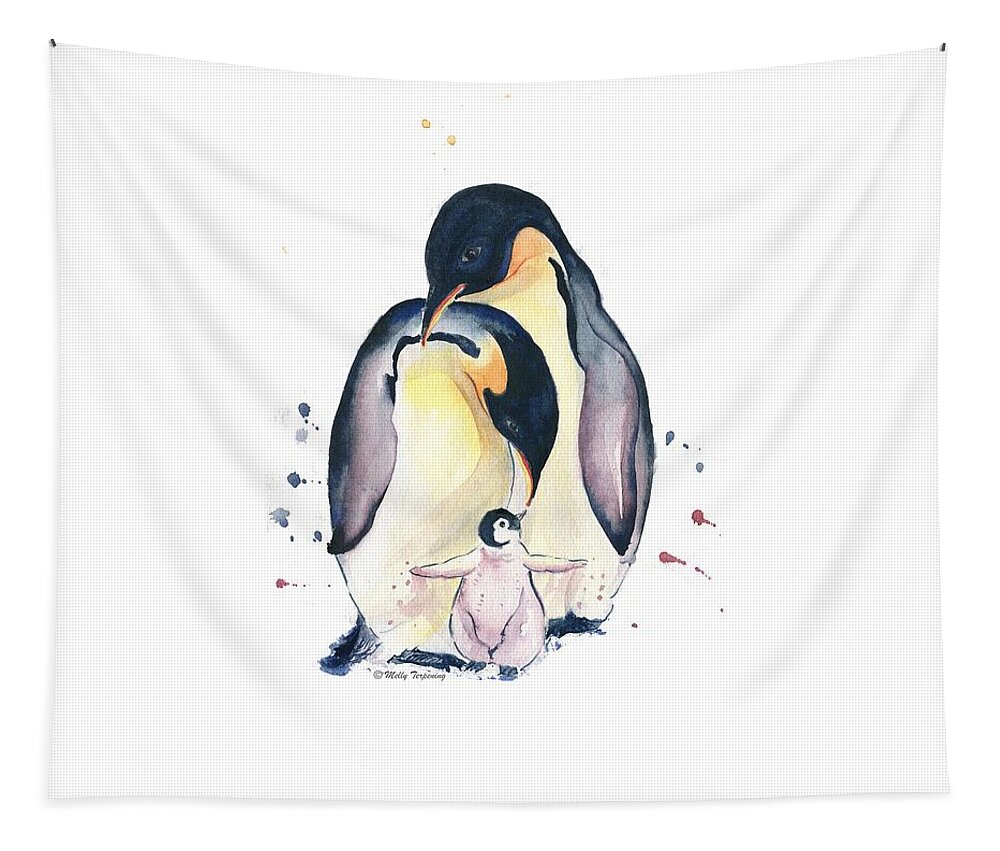 Penguin Tapestry featuring the painting Penguins Family Watercolor by Melly Terpening