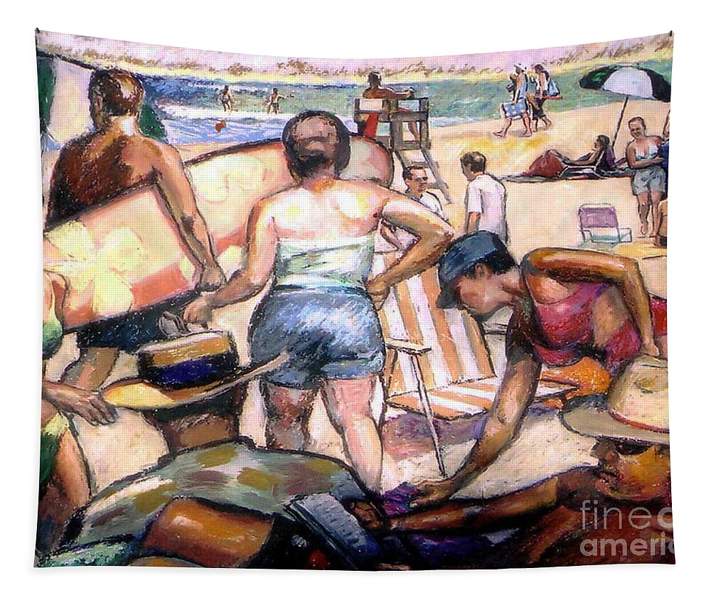 Beach Tapestry featuring the painting People On The Beach by Stan Esson
