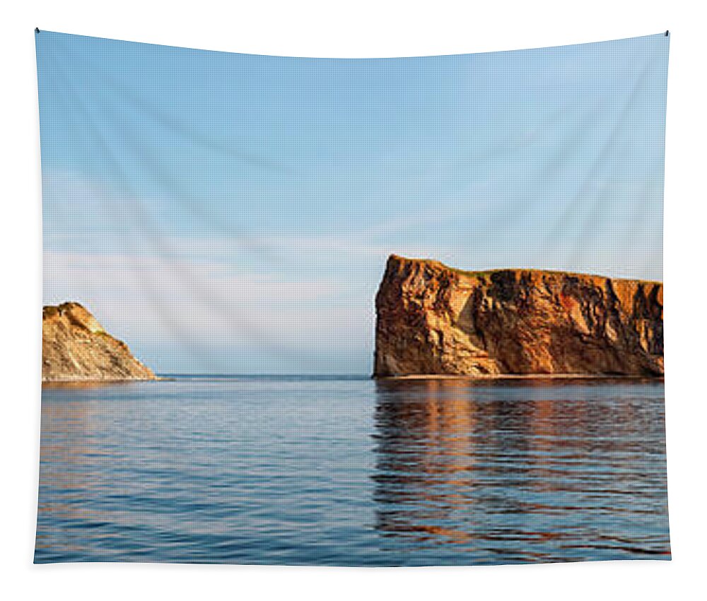Perce Rock Tapestry featuring the photograph Perce Rock at Gaspe Peninsula by Elena Elisseeva