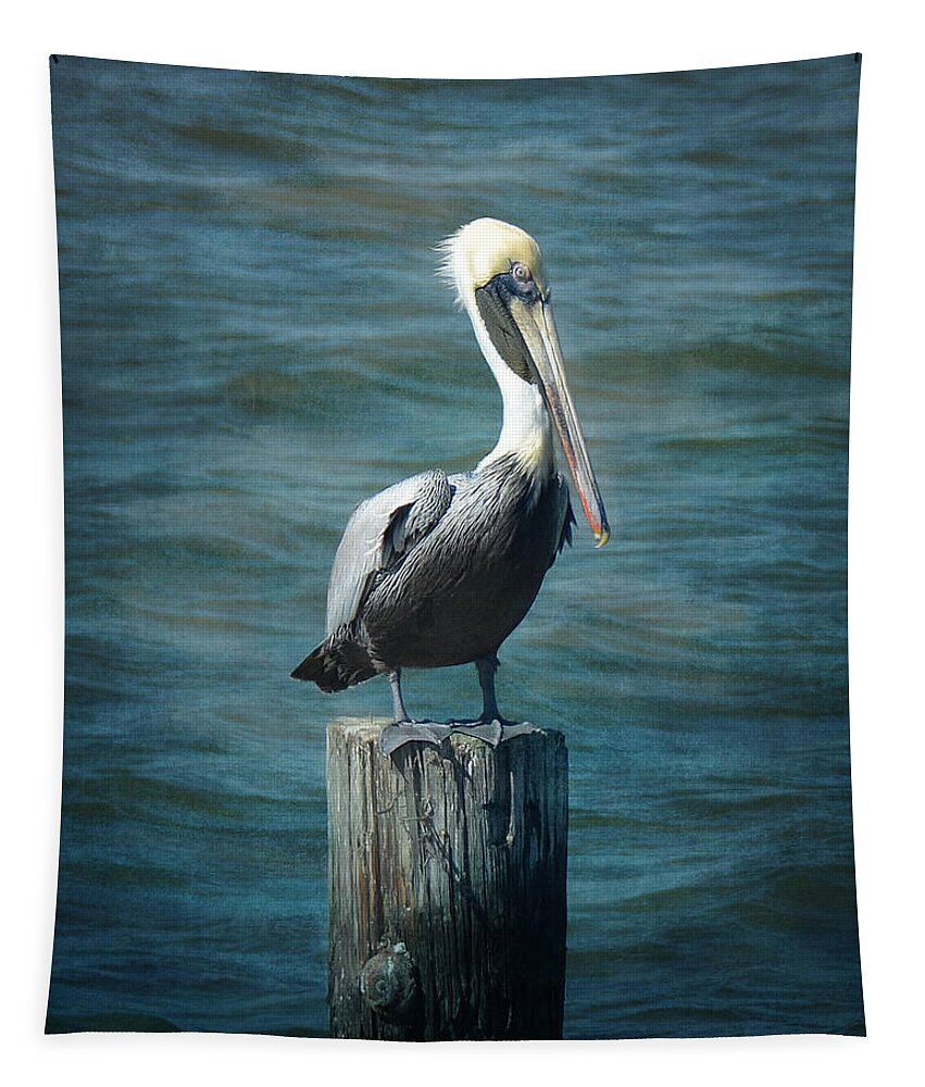 Pelican Tapestry featuring the photograph Perched Pelican by Carla Parris