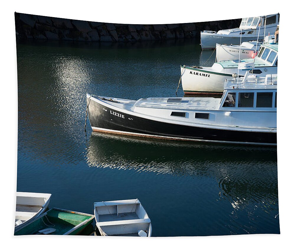 Perkins Cove Tapestry featuring the photograph Perkins Cove Lobster Boats One by Paul Gaj