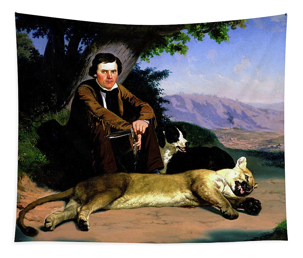 Charles Christian Nahl Tapestry featuring the painting Peter Quivey and the Mountain Lion by Charles Christian Nahl