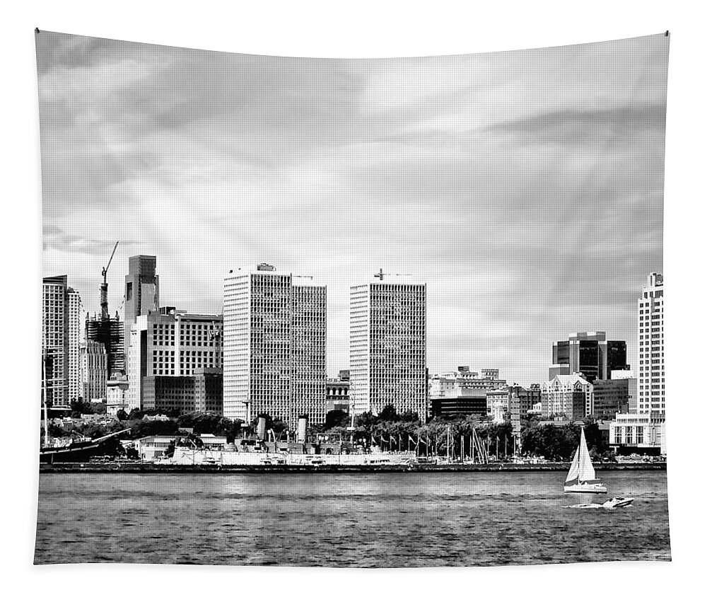 Philadelphia Tapestry featuring the photograph Philadelphia PA Skyline Black and White by Susan Savad