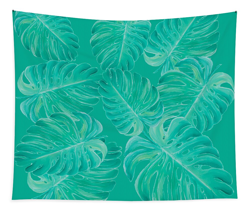 Philodendron Leaves Tapestry featuring the painting Philodendron Leaves by Jan Matson