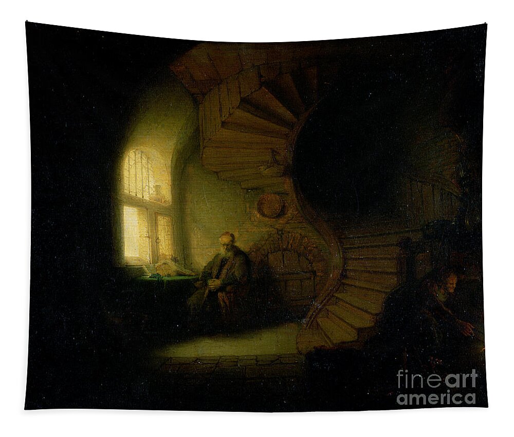 Rembrandt Tapestry featuring the painting Philosopher in Meditation by Rembrandt