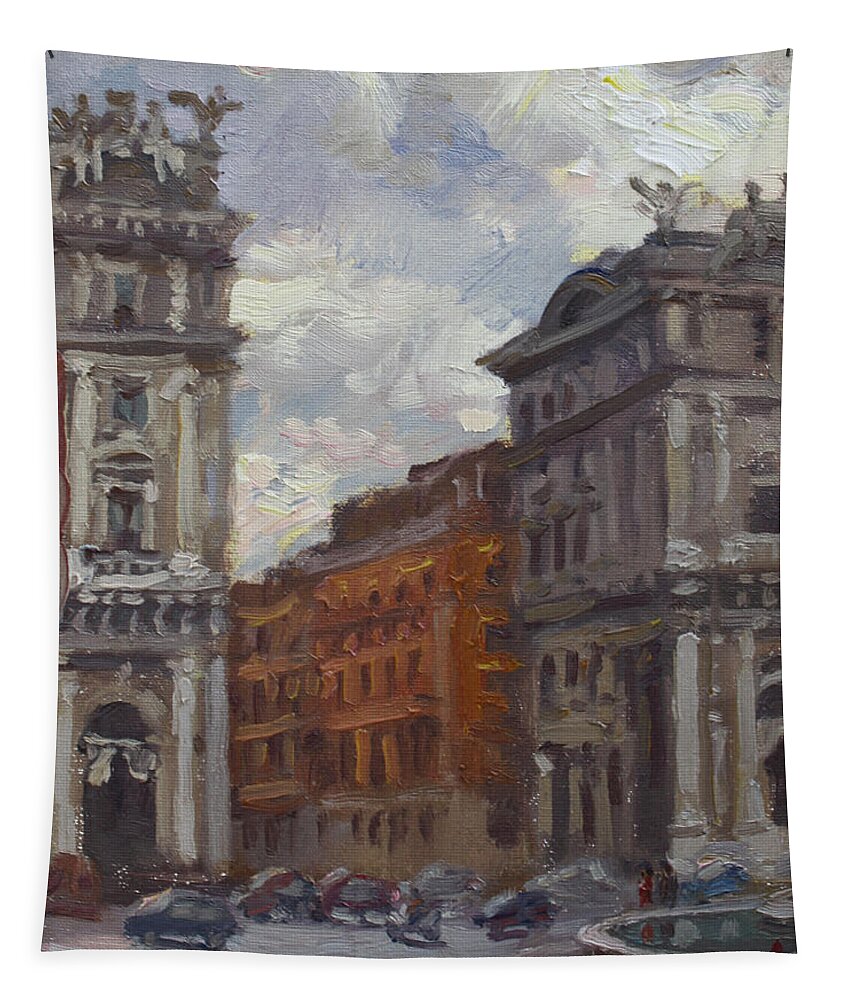 Piazza Repubblica Tapestry featuring the painting Piazza della Repubblica Rome by Ylli Haruni