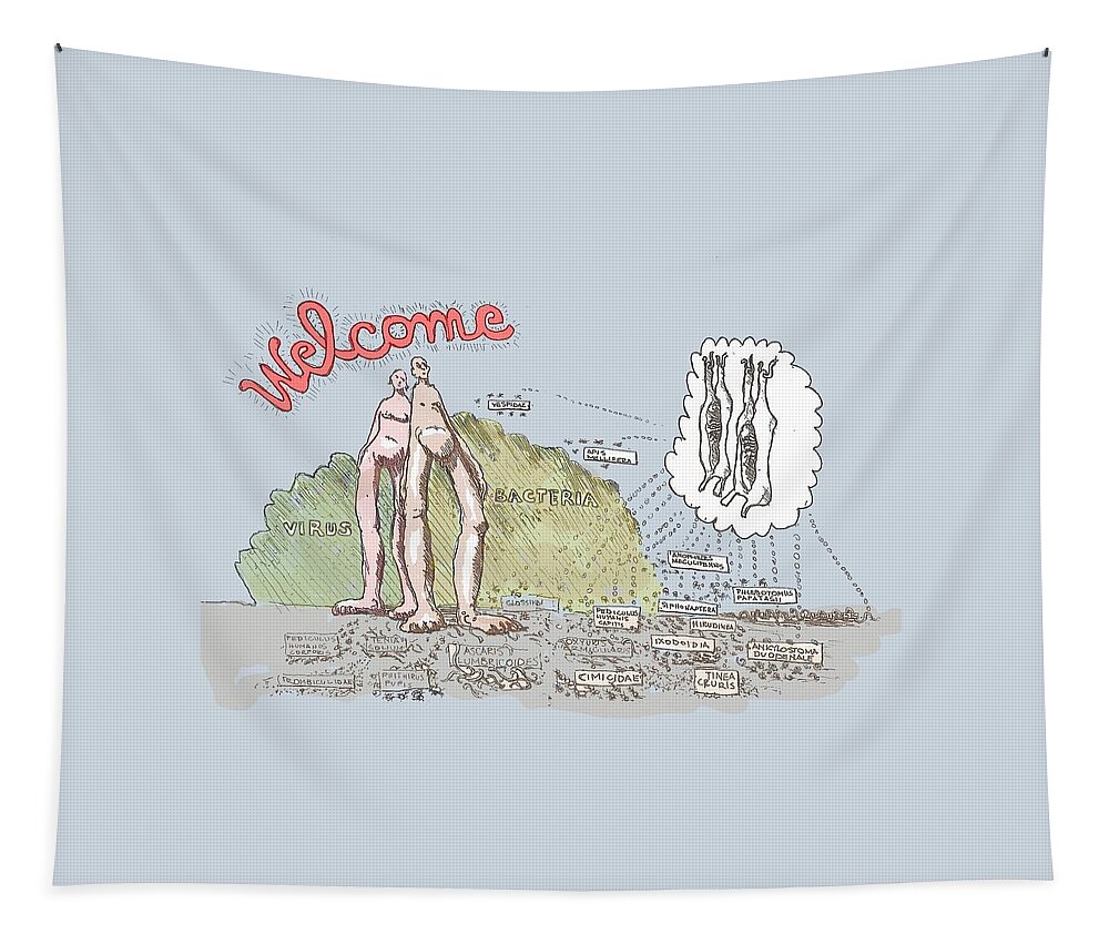 Welcome Tapestry featuring the drawing Piece of Meat by R Allen Swezey