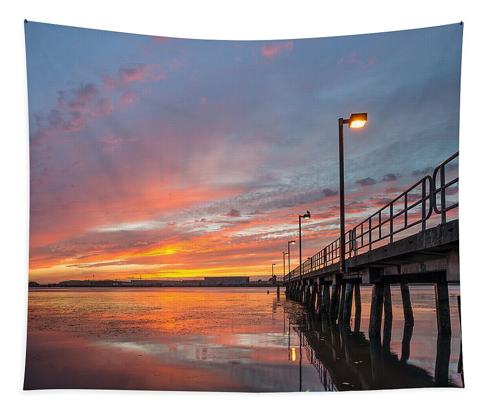 Humboldt Bay Tapestry featuring the photograph Pier Toward the Dusk by Greg Nyquist