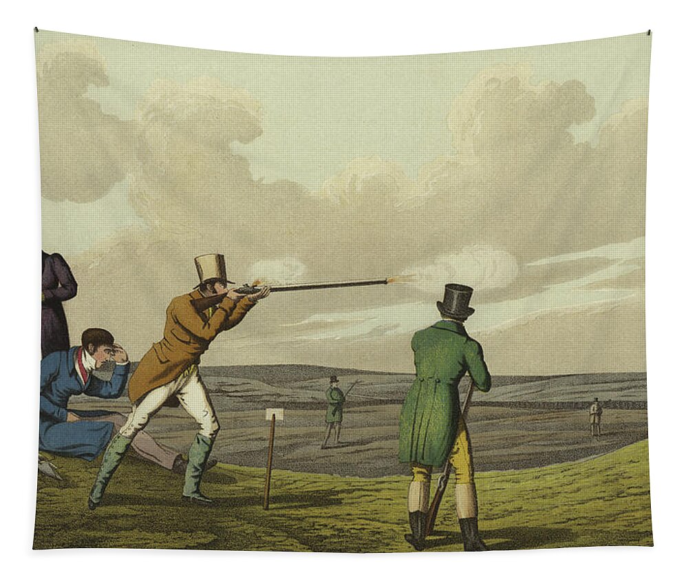 Shot Tapestry featuring the painting Pigeon Shooting by Henry Thomas Alken