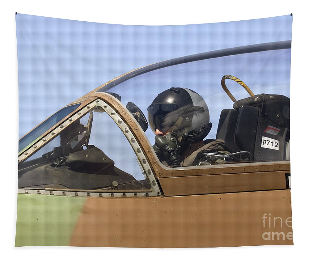 Aircraft Tapestry featuring the photograph Pilot in the cockpit of a Skyhawk fighter jet by Nir Ben-Yosef