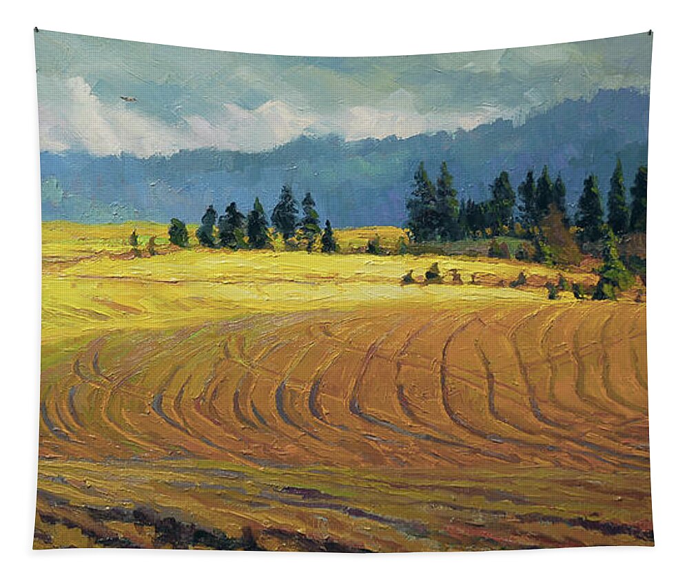 Country Tapestry featuring the painting Pine Grove by Steve Henderson