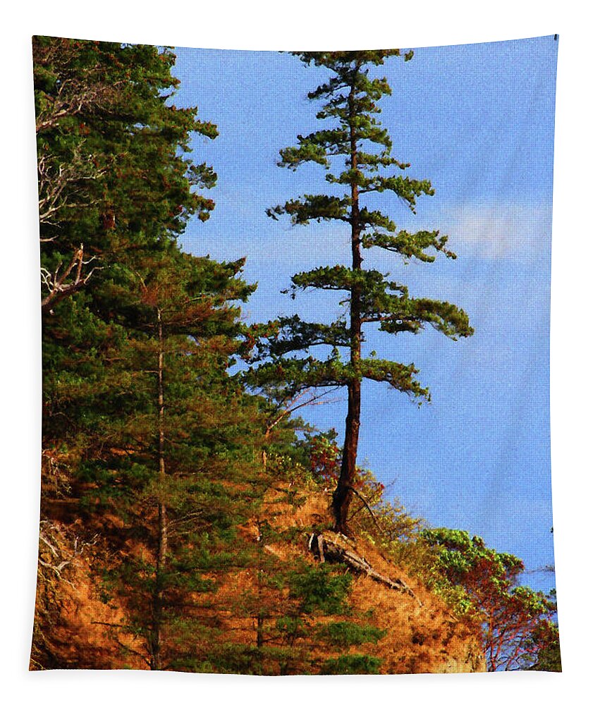 Pine Tree Along The Oregon Coast Tapestry featuring the digital art Pine Tree Along The Oregon Coast by Tom Janca