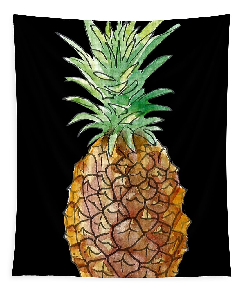 Fruit Tapestry featuring the painting Pineapple on black by Masha Batkova