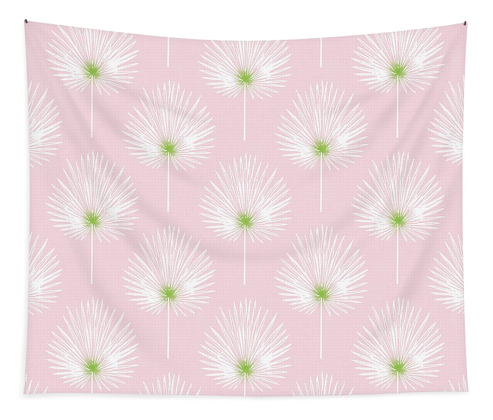 Tropical Tapestry featuring the mixed media Pink and White Palm Leaves- Art by Linda Woods by Linda Woods