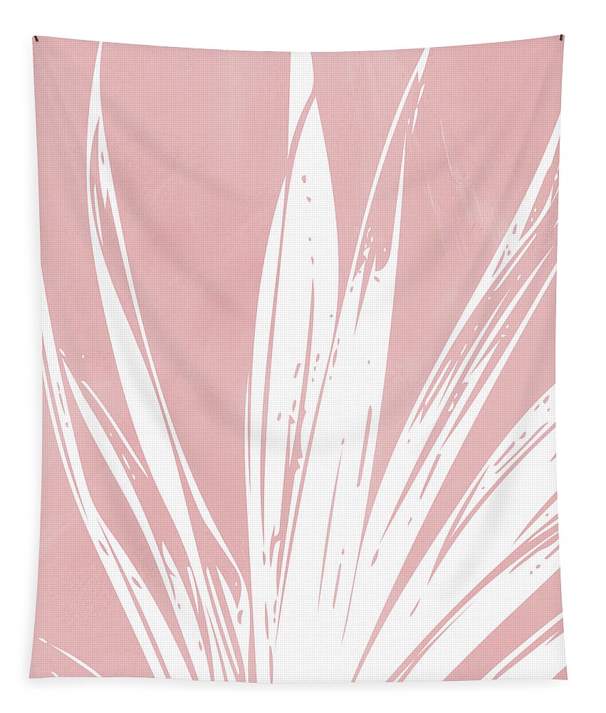 Leaf Tapestry featuring the mixed media Pink and White Tropical Leaf- Art by Linda Woods by Linda Woods