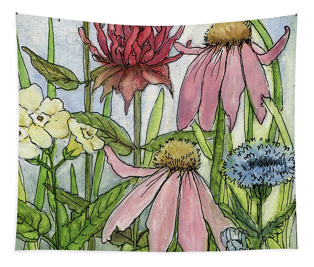 Pink Flower Tapestry featuring the painting Pink Coneflower by Laurie Rohner