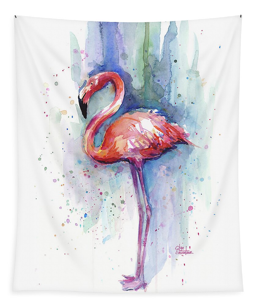 Watercolor Tapestry featuring the painting Pink Flamingo Watercolor by Olga Shvartsur