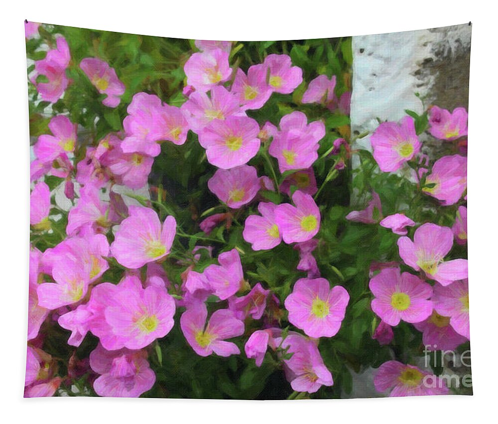 Landscape Tapestry featuring the photograph Pink Flowers Greece by Donna L Munro