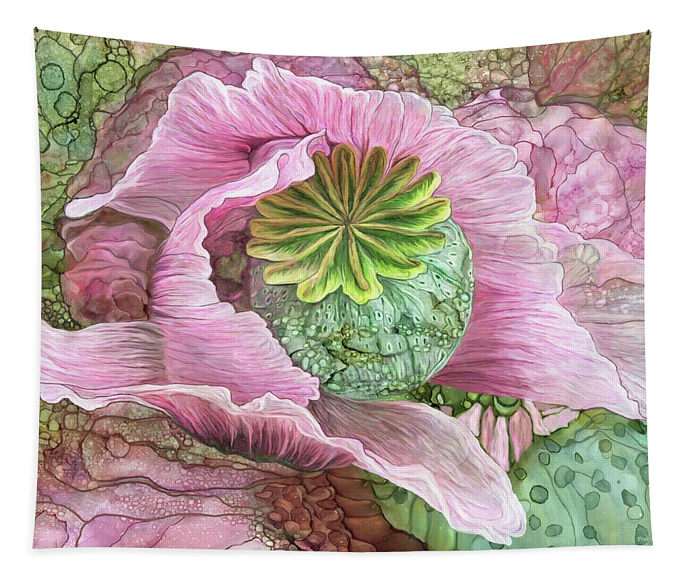 Carol Cavalaris Tapestry featuring the mixed media Pink Poppy Organica by Carol Cavalaris