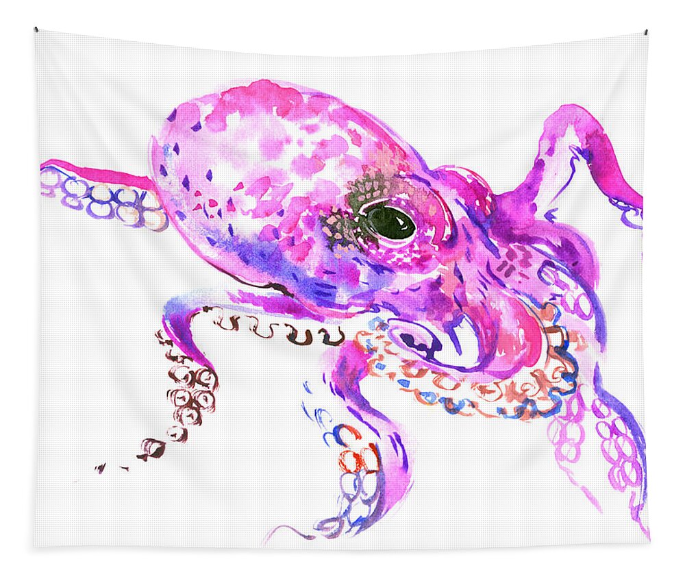 Octopus Tapestry featuring the painting Pink Purple Octopus by Suren Nersisyan