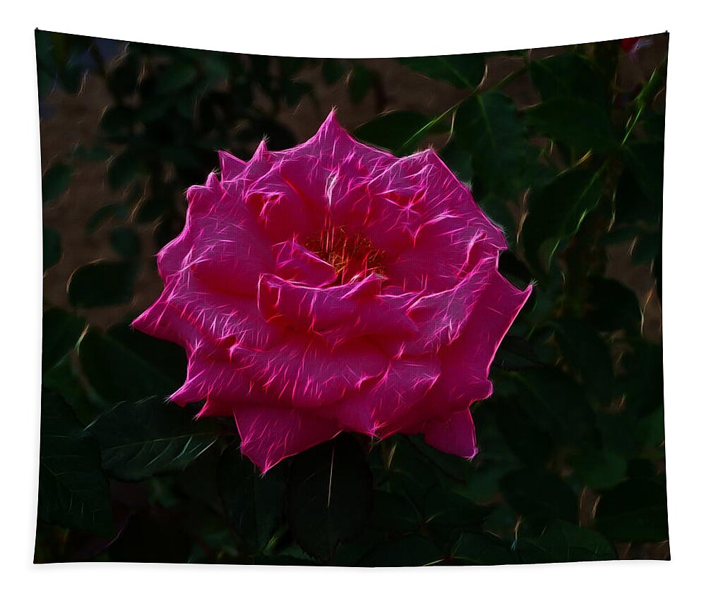 Rose Tapestry featuring the digital art Pink Rose Electric by Flees Photos