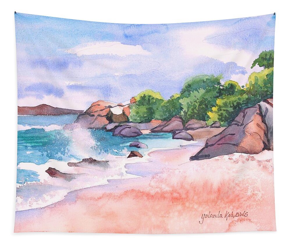 Bermuda Tapestry featuring the painting Pink Sands by Yolanda Koh