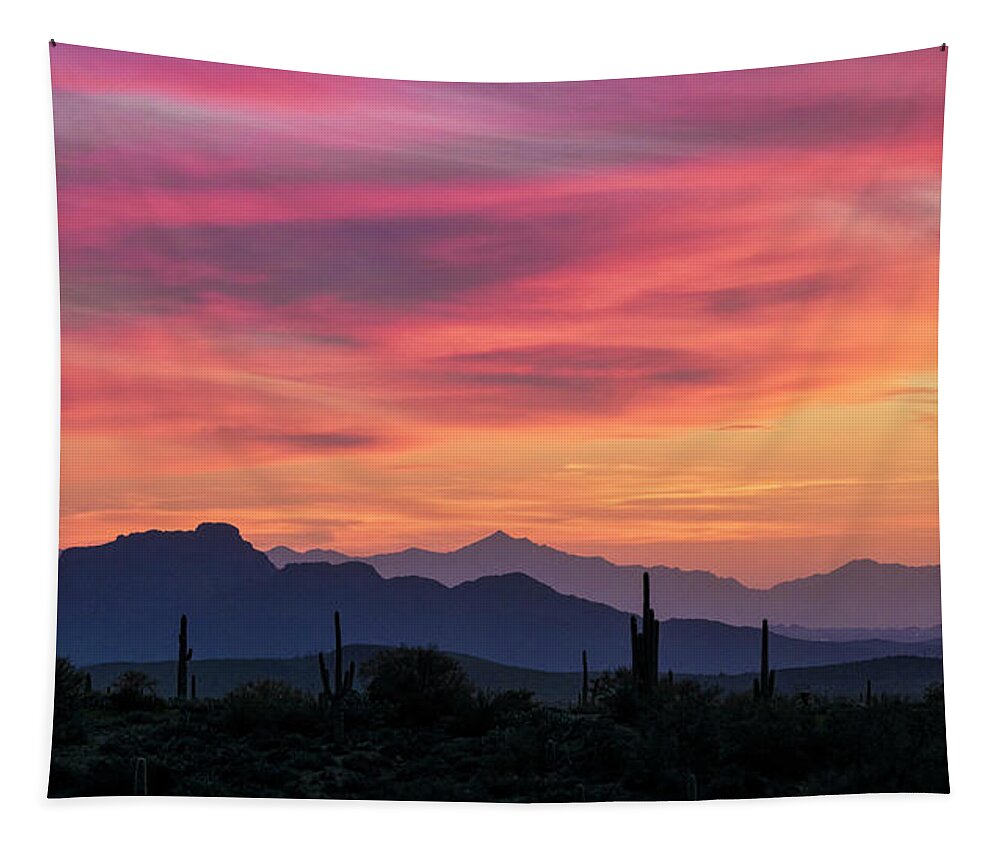 Saguaro Sunset Tapestry featuring the photograph Pink Silhouette Sunset by Saija Lehtonen