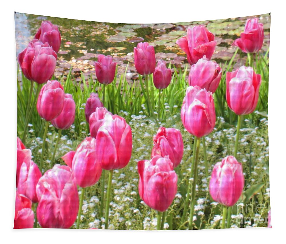 Ponds Tapestry featuring the photograph Pink Tulips by Peaceful Pond by Carol Groenen