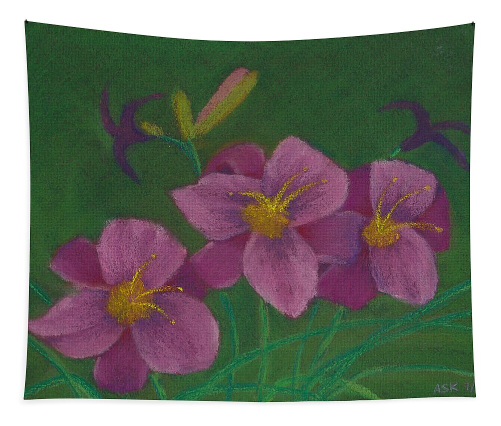 Pink Lilies Tapestry featuring the pastel Pink Whispers by Anne Katzeff