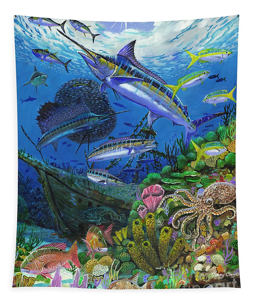 Marlin Tapestry featuring the painting Pirates Reef by Carey Chen