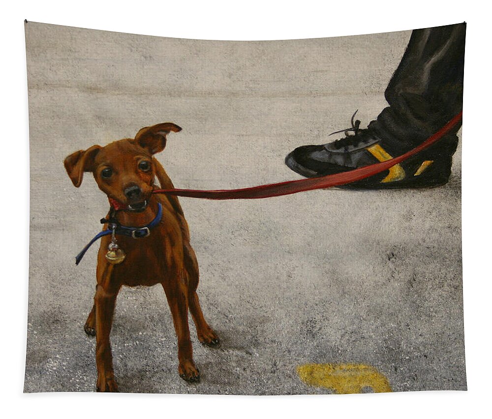 Dog Tapestry featuring the painting Pisa Puppy by Karen Peterson