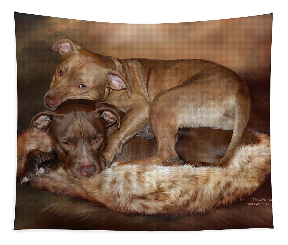 Pitbull Tapestry featuring the mixed media Pitbulls - The Softer Side by Carol Cavalaris
