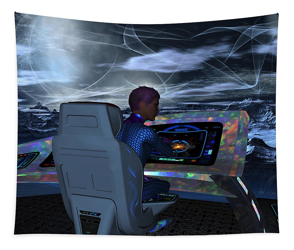 Sci Fi Tapestry featuring the digital art Planetary Exploration by Judi Suni Hall