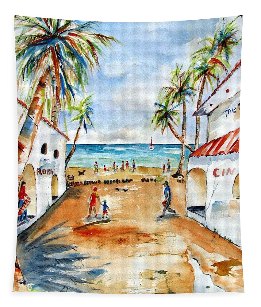 Playa Del Carmen Tapestry featuring the painting Playa del Carmen by Carlin Blahnik CarlinArtWatercolor