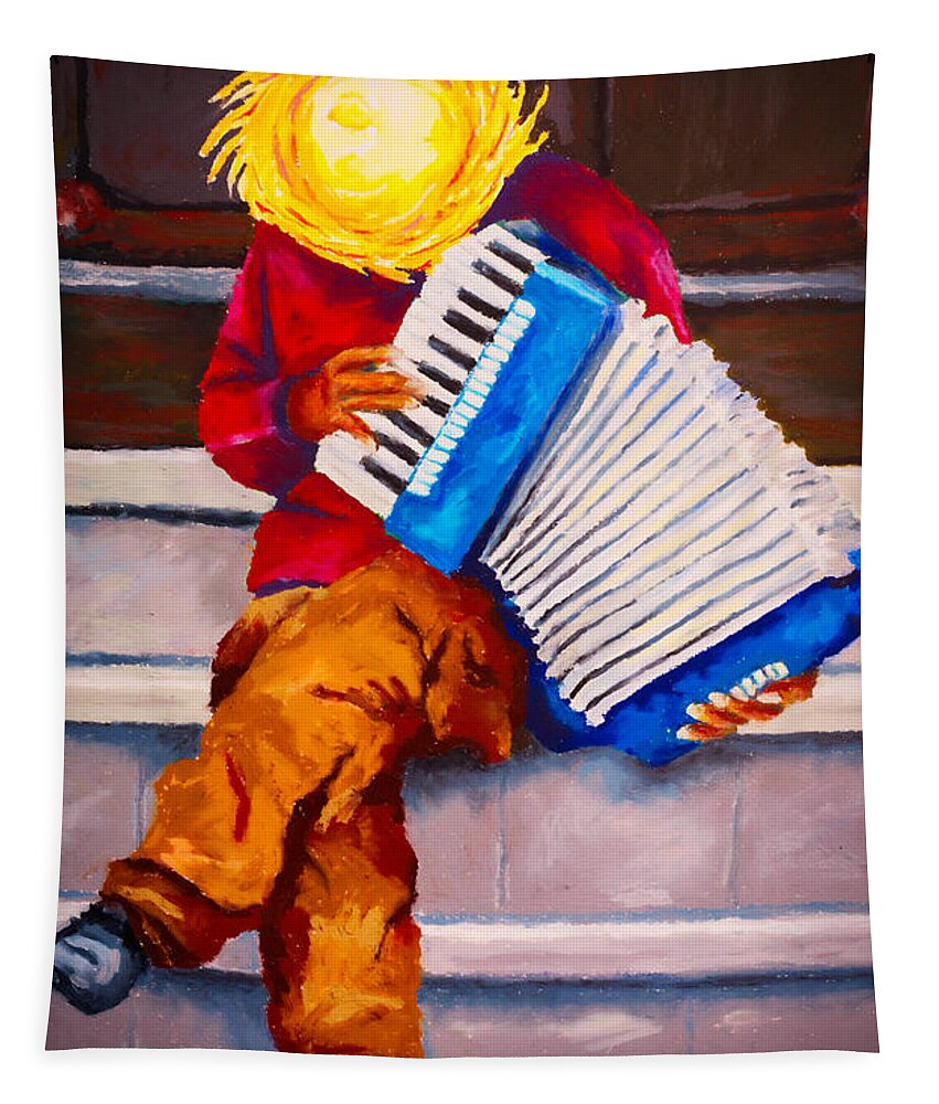 Music Tapestry featuring the painting Playin' For Free by Stephen Anderson