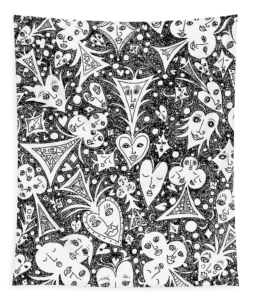 Lise Winne Tapestry featuring the drawing Playing Card Symbols with Faces by Lise Winne