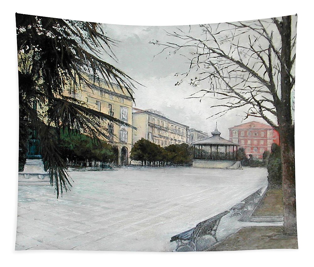 Santander Tapestry featuring the painting Plaza de Pombo-Santander by Tomas Castano