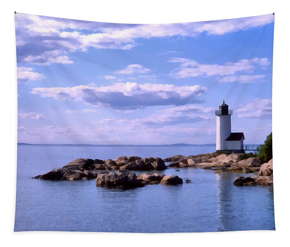 Lake Water Harbor Maine Lighthouse Sea Painting Ocean Fishing Nature Tapestry featuring the painting Pnrf0901 by Henry Butz