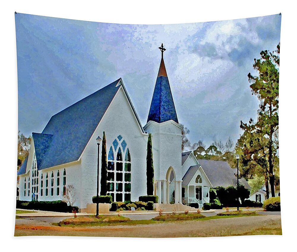 Church Tapestry featuring the painting Point Clear Alabama St. Francis Church by Michael Thomas