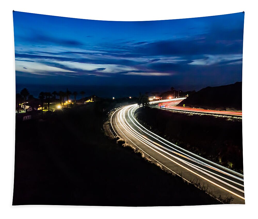 Lighthouse Tapestry featuring the photograph Point Vincente Light Trails by Ed Clark