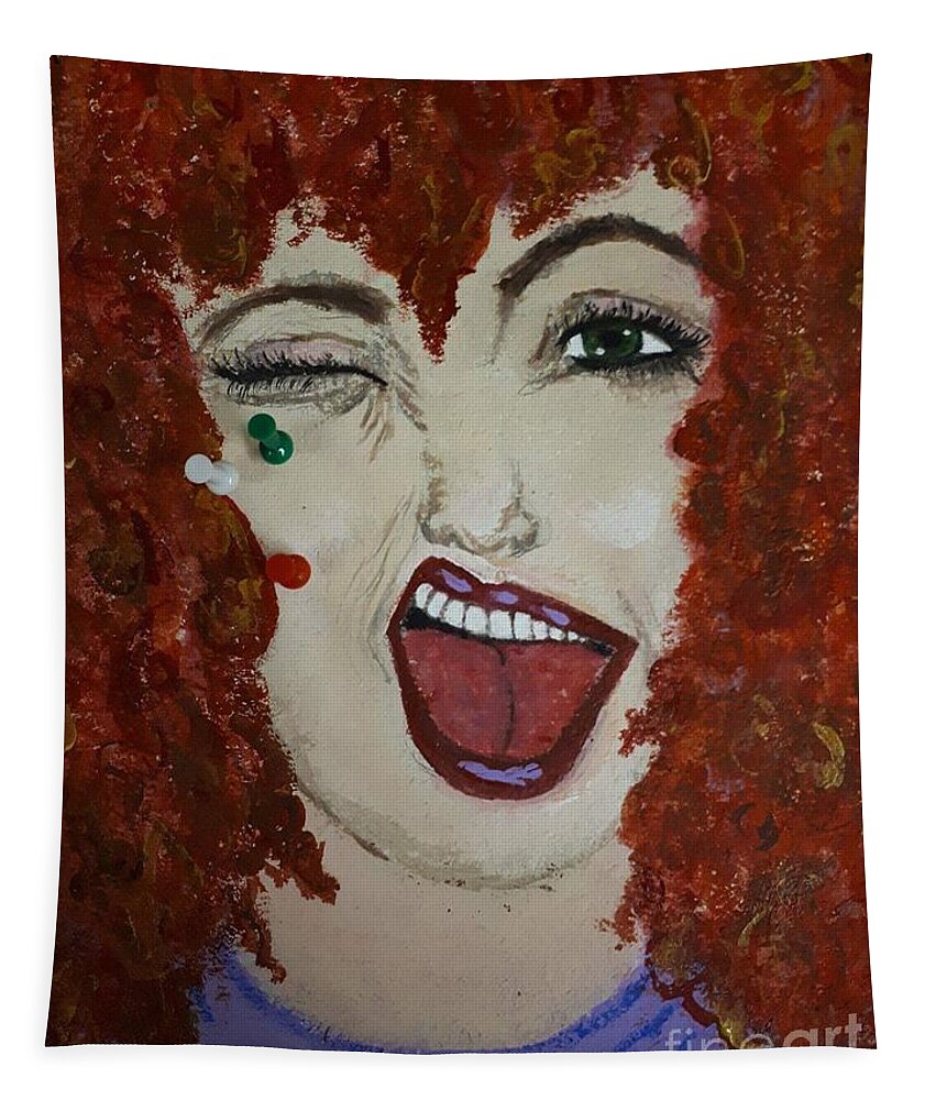 Acrylic Tapestry featuring the painting Poke em quirky redhead by Lisa Koyle