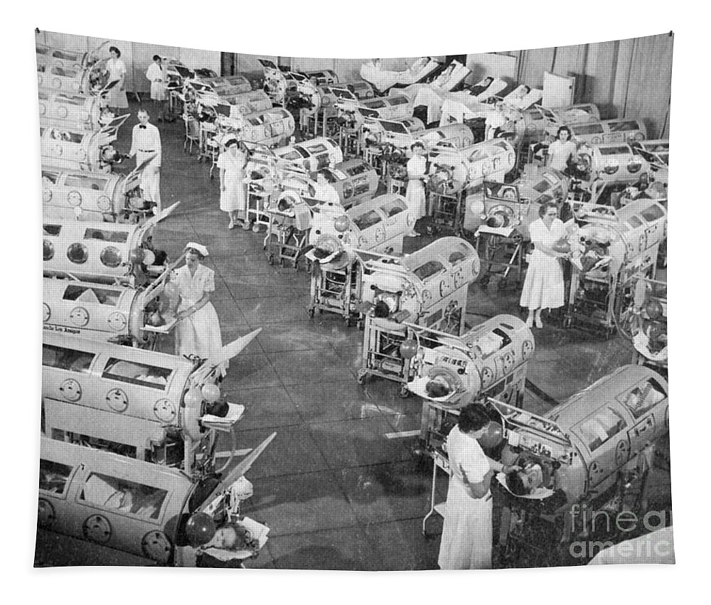 Air Pressure Tapestry featuring the photograph Polio Victims In Iron Lungs by Science Source