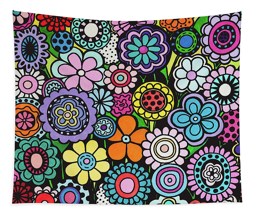 Flowers Tapestry featuring the painting Polka Dot Garden by Beth Ann Scott