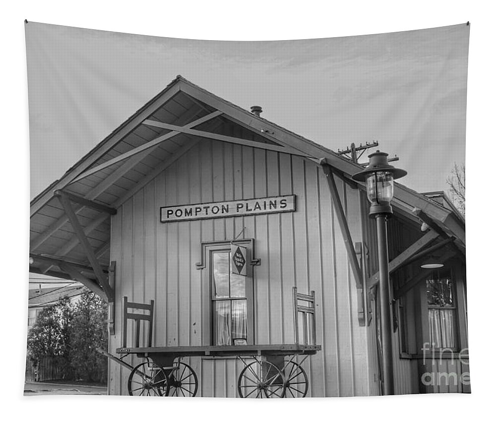 Pompton Plains Tapestry featuring the photograph Pompton Plains Railroad Station and Baggage Cart by Christopher Lotito