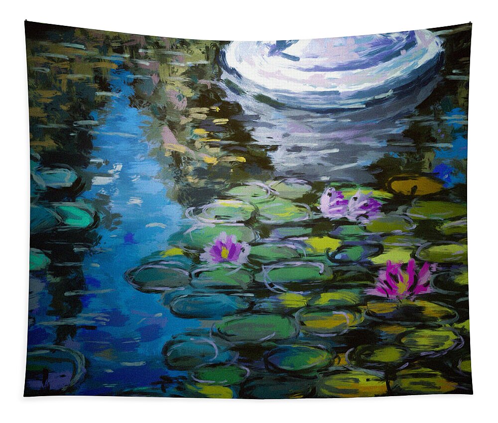 Pond Tapestry featuring the painting Pond In Monet Garden by Vit Nasonov