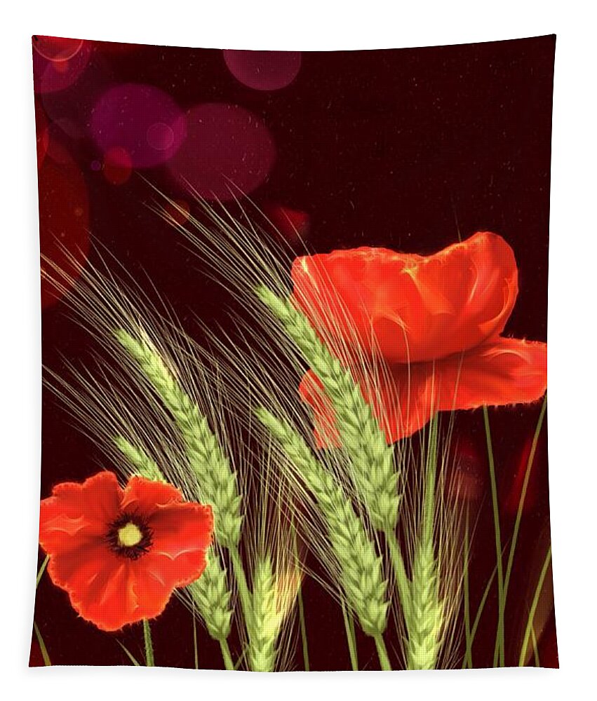Poppy Tapestry featuring the painting Poppies and wheat by Veronica Minozzi