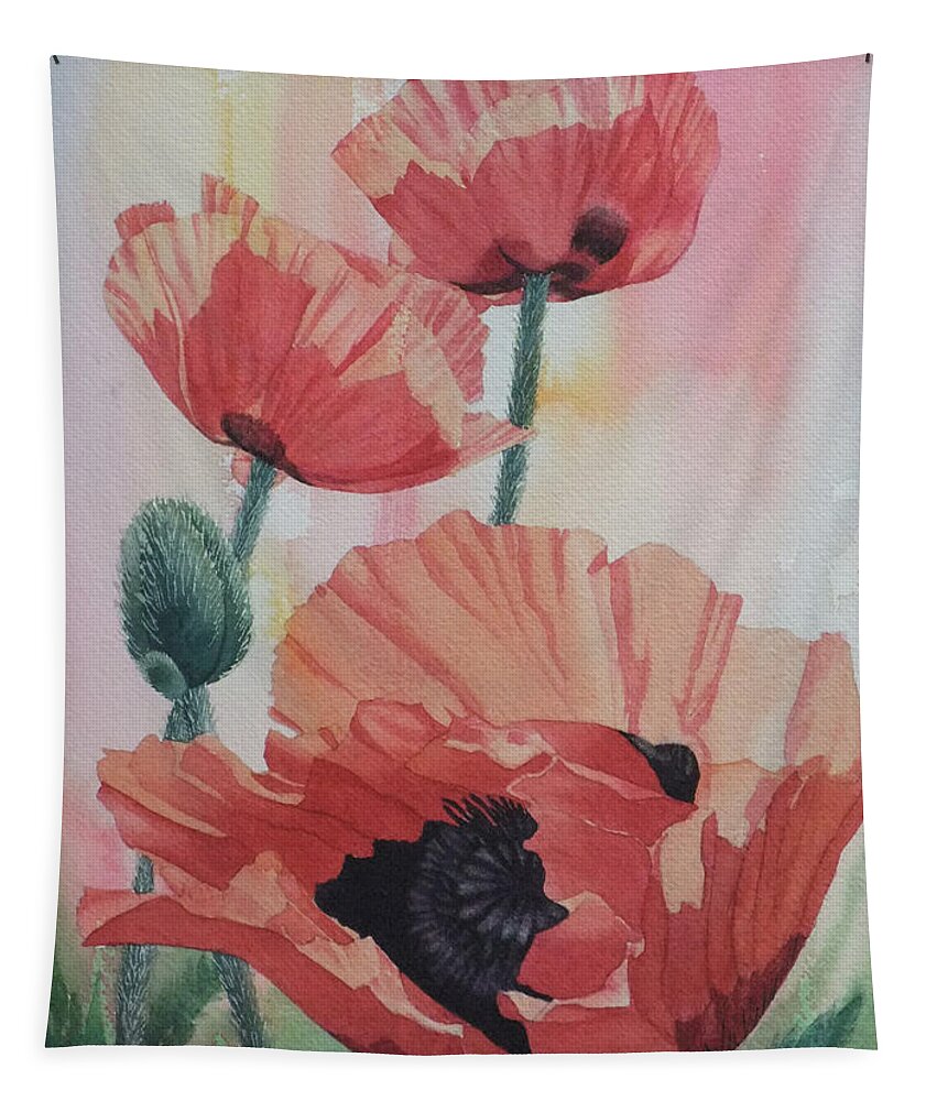 Watercolor Tapestry featuring the painting Poppies on Parade by Karen Richardson